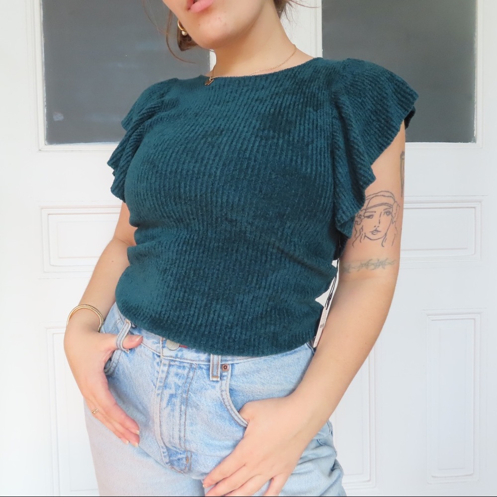 Free People Nwt Small Green Shirt Cap Sleeve